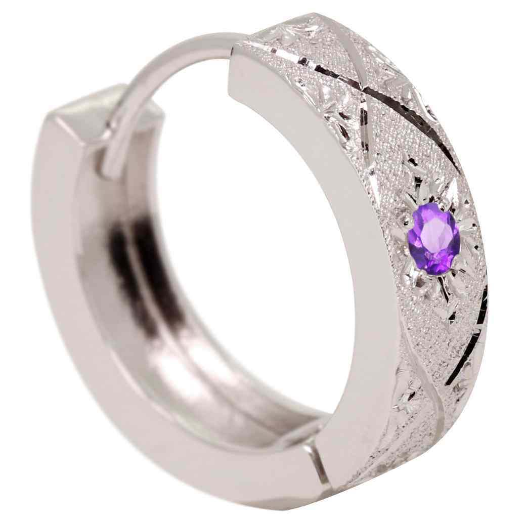 フープピアス 18k 18金 ピアス レディース 小さめ ゴールド 両耳 中折れ式 アメジスト 金屬アレルギー対応