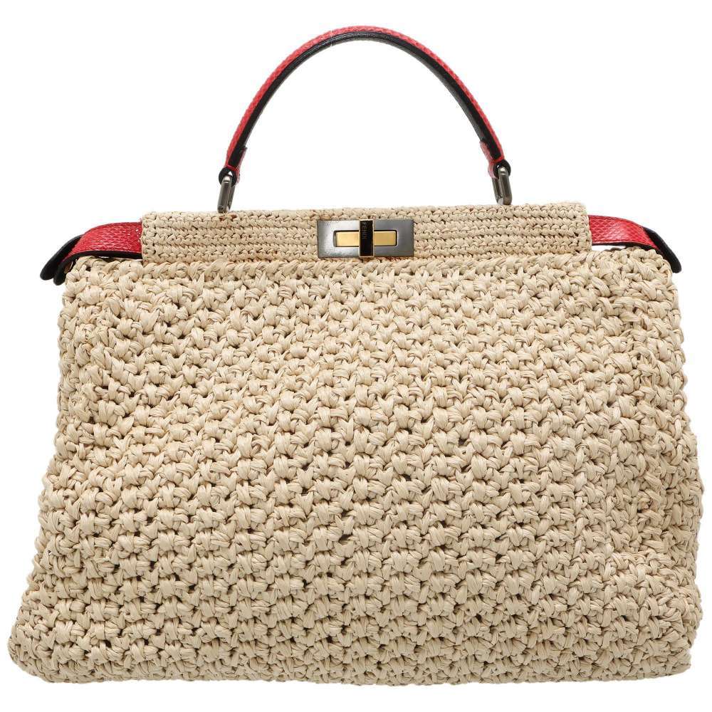 フェンディ ハンドバッグ ピーカブー ラージ パイソン ラフィア 8BN210 FENDI バッグ 2wayショルダーバッグ 【安心保証】_画像3