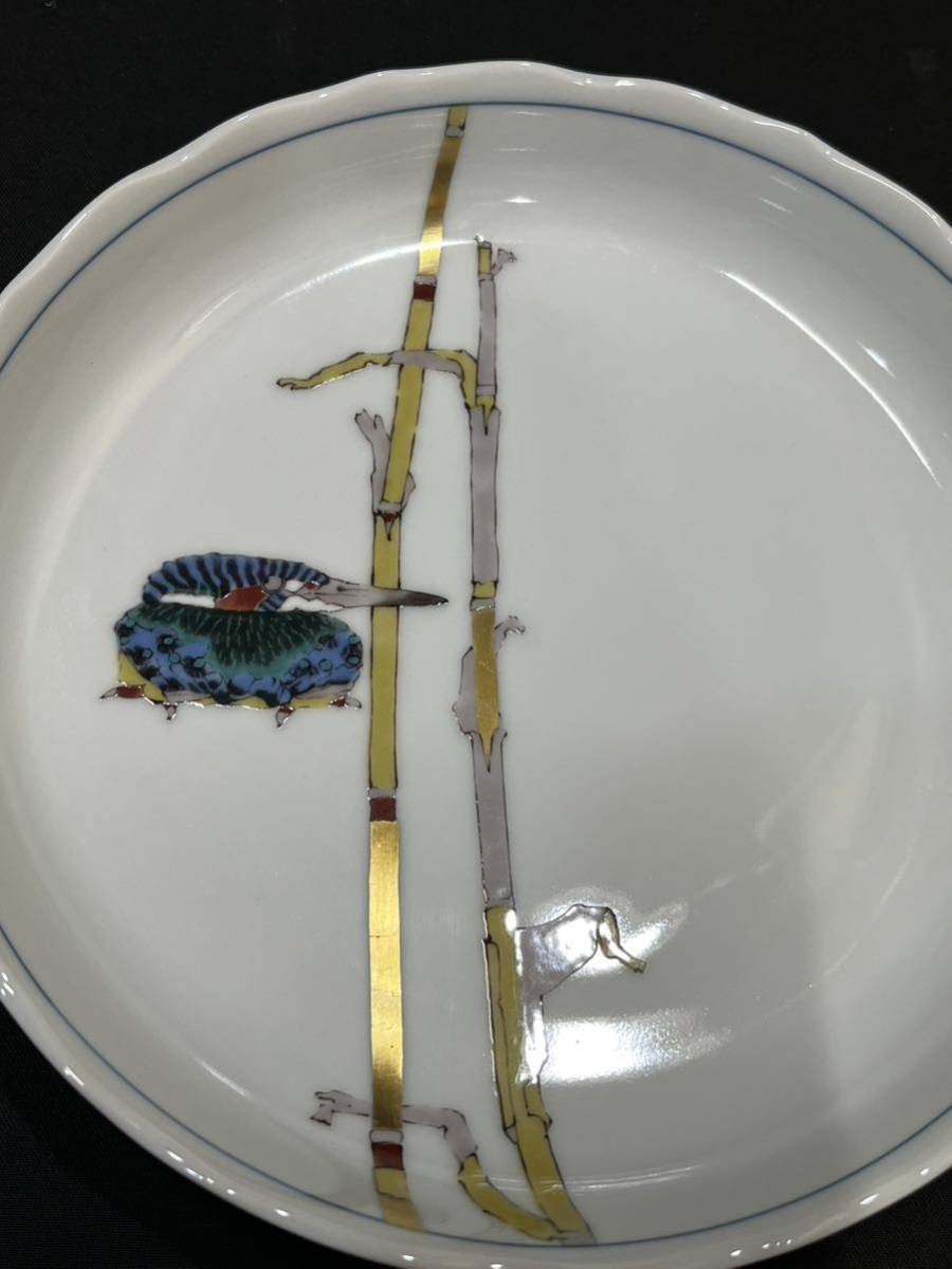 5996 九谷焼 武腰潤 川蝉 中皿 5枚 直径19cm