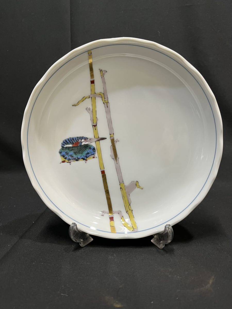 5996 九谷焼 武腰潤 川蝉 中皿 5枚 直径19cm