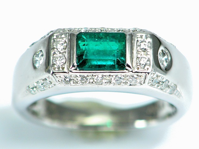 [ gem shop head office ] good quality natural emerald 0.66ct diamond 0.31ct PT900 9.0g ring (GRJ Mini . another card attaching )