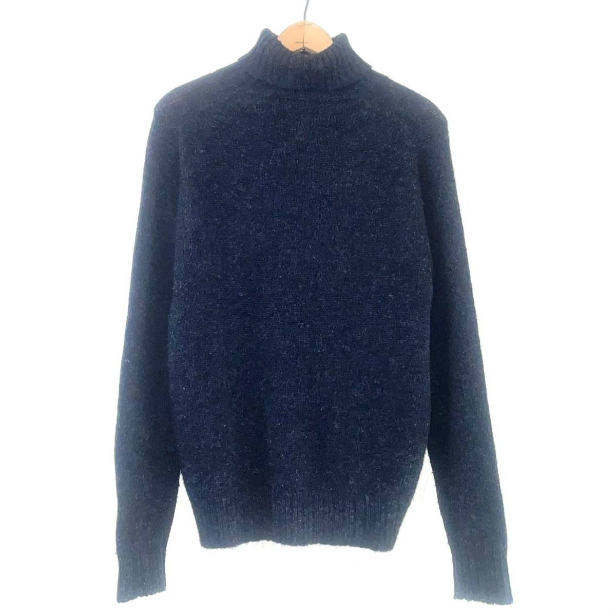 スコットランド製 チャコールグレー タートルネックニット pure new wool 100%_画像1