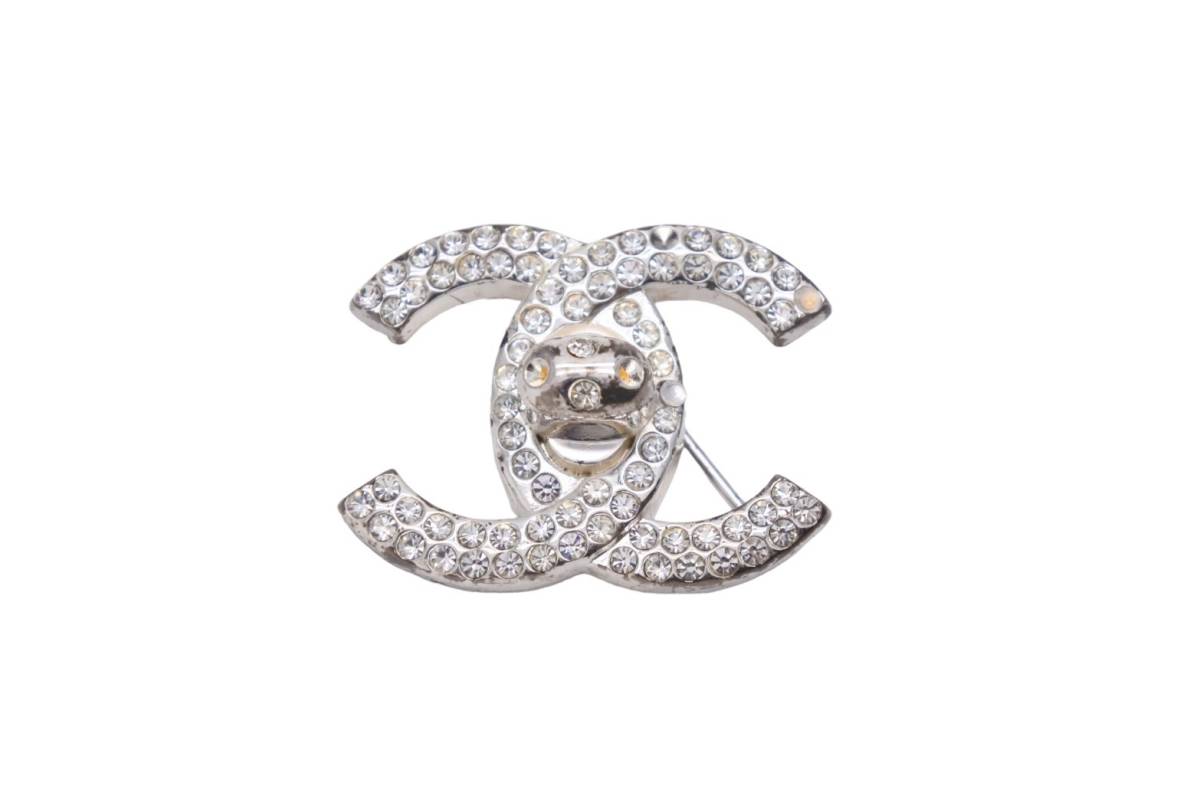 人気の雑貨がズラリ! 96A 装飾品 小物 アクセサリー ブローチ ラインストーン ココマーク シャネル CHANEL ヴィンテージ 正規品 45505 中古 美品 シルバー 11.4g その他