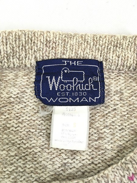 レディース 古着 80s WoolRich アヒル りんご 人 花 ボーダー ウール ニット カーディガン S 古着_画像6