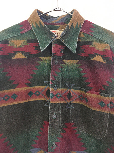 古着 90s USA製 WoolRich ネイティブ チマヨ 総柄 フランネル シャツ ネルシャツ XL_画像2
