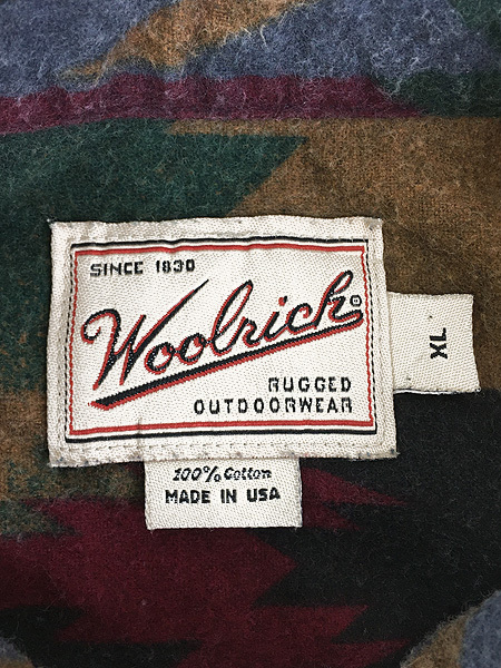 古着 90s USA製 WoolRich ネイティブ チマヨ 総柄 フランネル シャツ ネルシャツ XL_画像5