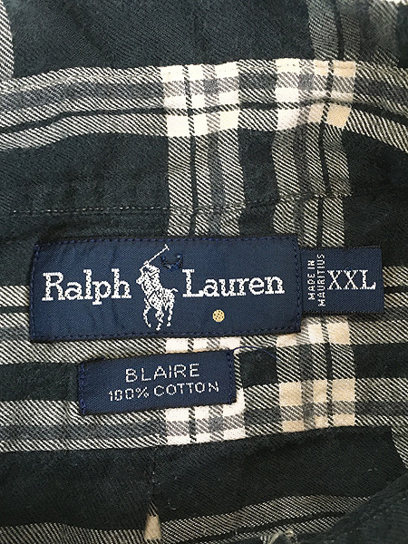 古着 90s Ralph Lauren 「BLAIRE」 ポニー 刺しゅう ダーク チェック BD シャツ XXL 古着_画像5