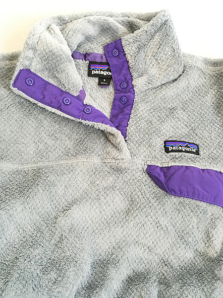 レディース 古着 15s Patagonia POLARTEC リツール スナップT プルオーバー フリース ジャケット グレー×紫 S 古着_画像6