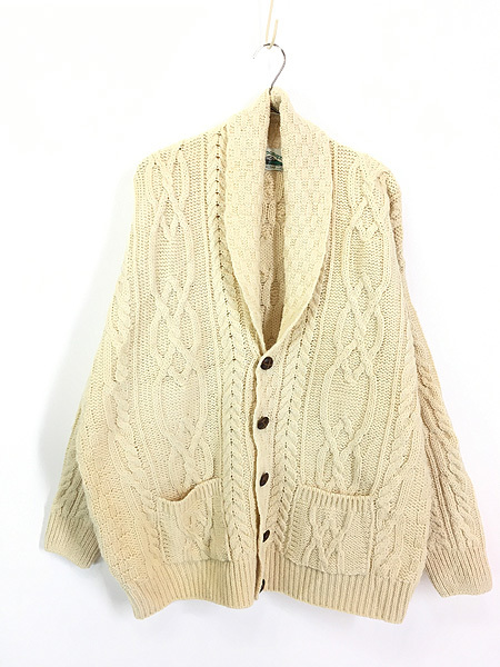 古着 90s Ireland製 Aran Crafts ショールカラー アラン フィッシャーマン ウール ニット カーディガン L