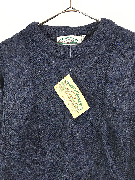 「Deadstock」 古着 90s Ireland製 Aran Crafts 変則編み アラン フィッシャーマン ウール ニット セーター S_画像2