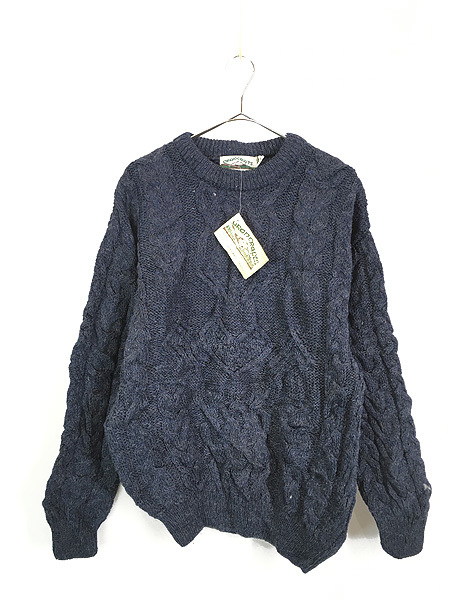 「Deadstock」 古着 90s Ireland製 Aran Crafts 変則編み アラン フィッシャーマン ウール ニット セーター S_画像1