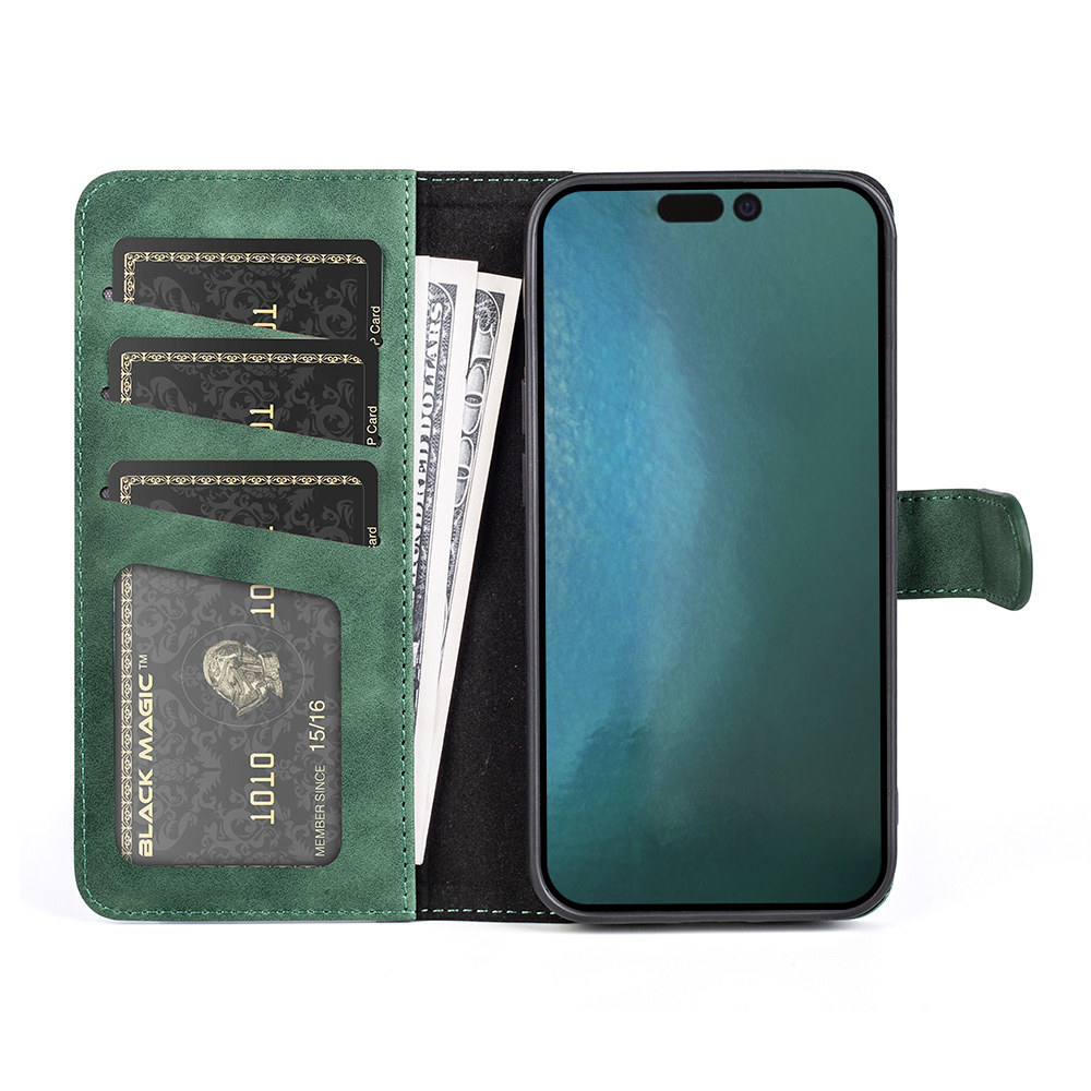 グリーン iPhone 14 Pro Max 手帳型 PUレザー 保護ケース Leather Case アイフォン フォーティーン プロ マックス カード収納 スタンド機能_画像4