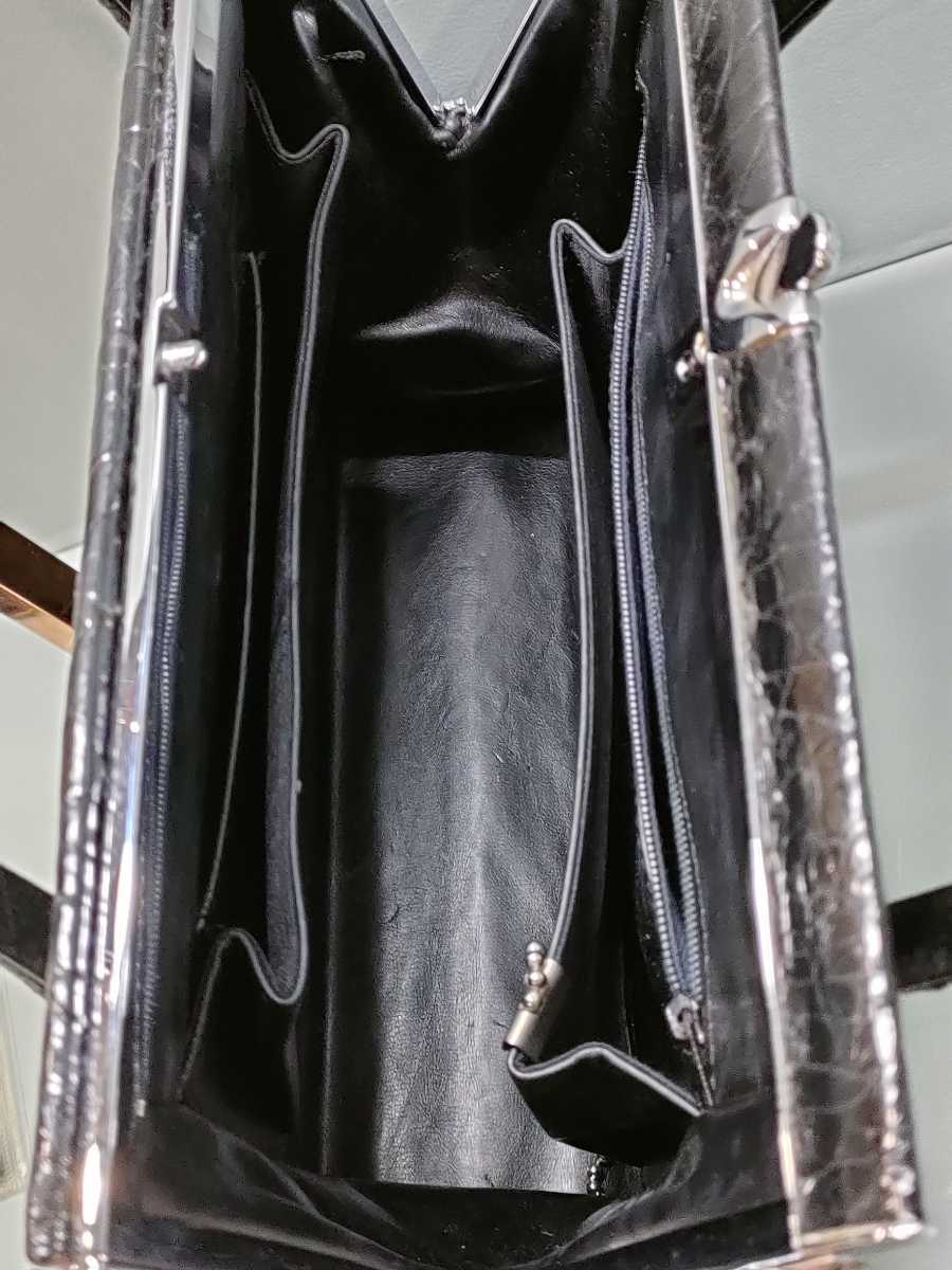 極希少 亀革 カメ革 かめ タートルレザー ハンドバッグ 黒 ブラック シルバー金具 自立 エキゾチックレザー シャイニング 自立可能_画像7
