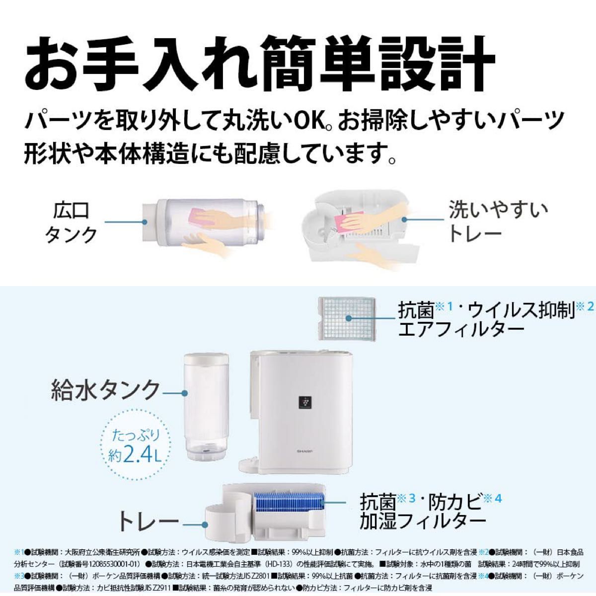 SHARP シャープ DCモーター パーソナルタイプ プラズマクラスター7000 ホワイト HV-P30-W 気化式加湿器