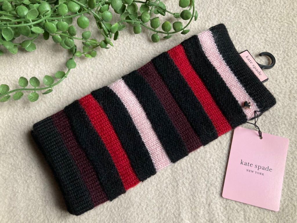 ★新品★ kate spade ケイトスペード マルチボーダー　ニット手袋 （指が出るタイプ）レディース ブラックベース_画像1