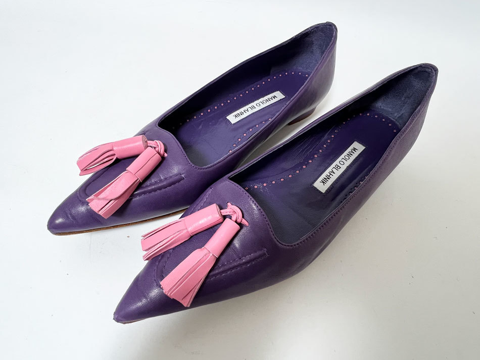 MANOLO BLAHNIK マノロブラニク レディース シューズ フラット パンプス レザー NABU パープル ピンク 38 120-0721-0001_画像1