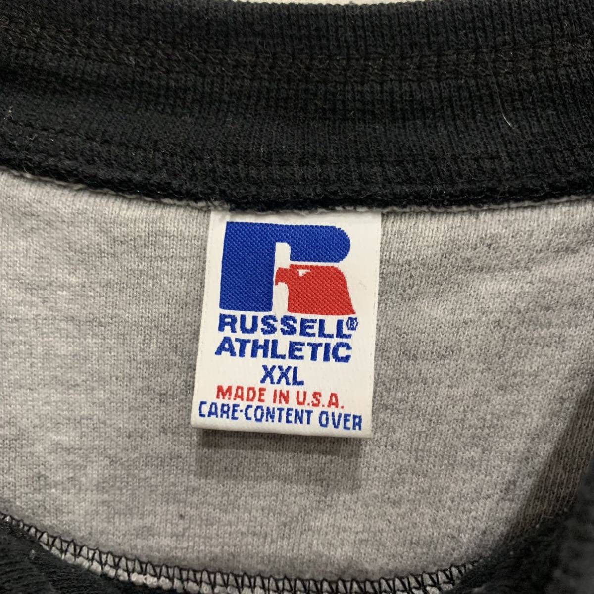 90s USA製 RUSSELL ATHLETIC ラッセル アスレチック ヘンリーネック 無地 スウェット ブラック 黒 XXL ヴィンテージ OLD_画像3