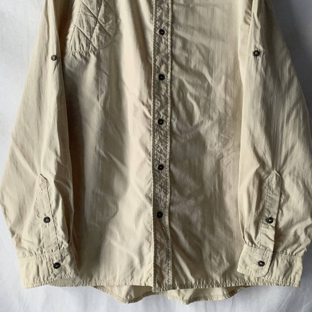 80s 90s USA製 L.L.Bean ボタンダウン 長袖 ハンティングシャツ フィッシング ナイロンシャツ ベージュ L ヴィンテージ OLD アウトドア_画像4