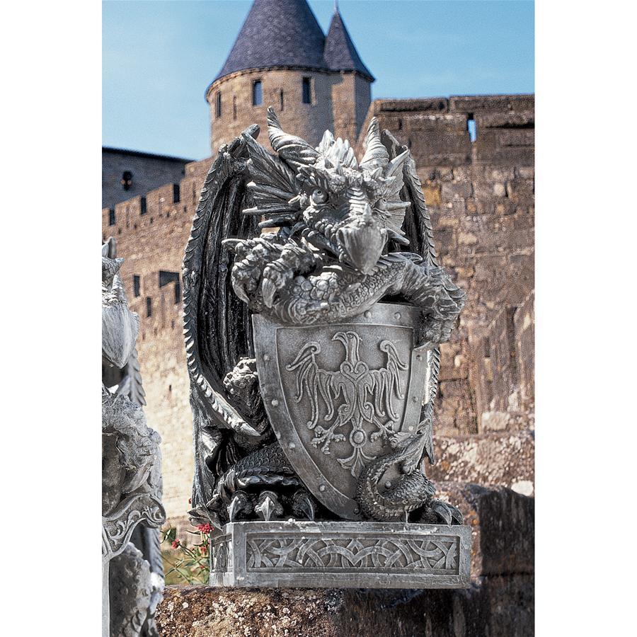 盾を持つドラゴン　重厚なアンティークオブジェ西洋彫刻洋風飾り装飾インテリア置物飾り中世ヨーロッパデザイン竜ネオクラシック風雑貨