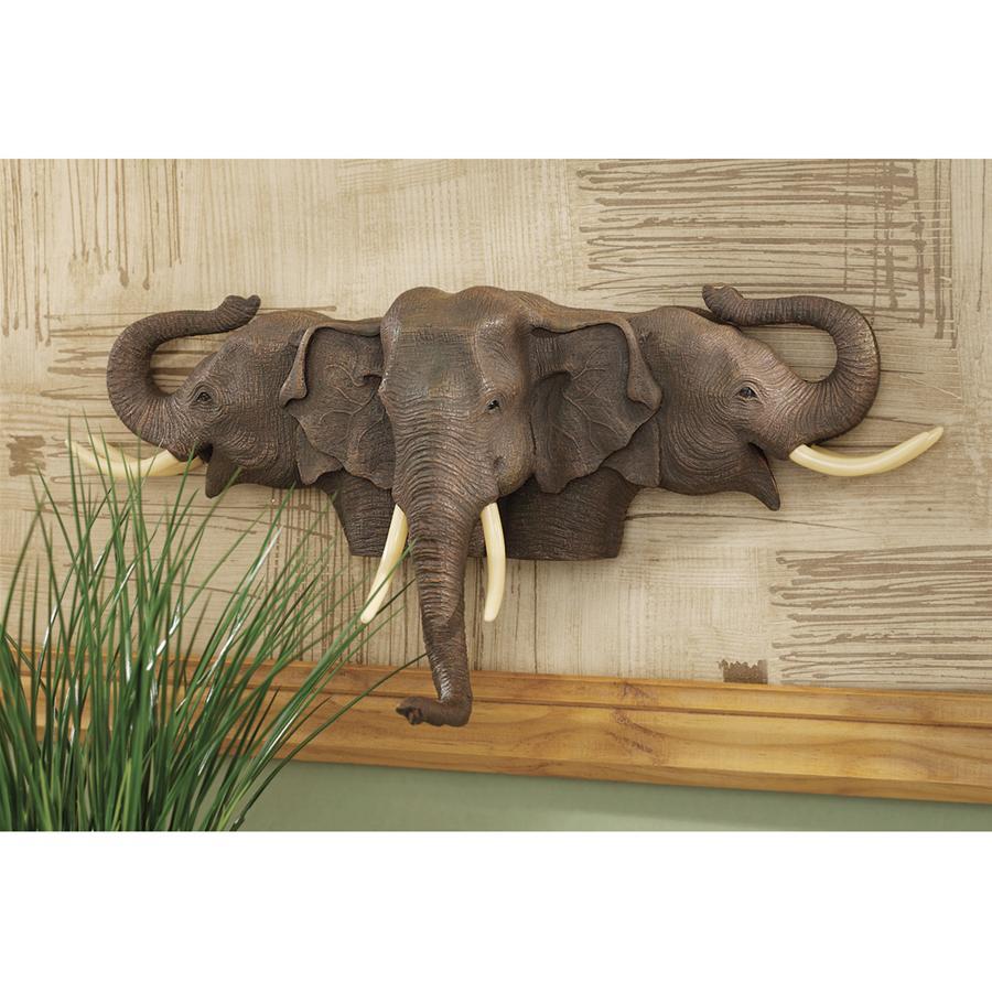三頭の象の壁飾り　壁掛け用置物洋風インテリアホームデコレーションゾウ動物置物装飾品家具ウォールデコ壁飾り彫刻小物ホームデコ個性的のサムネイル