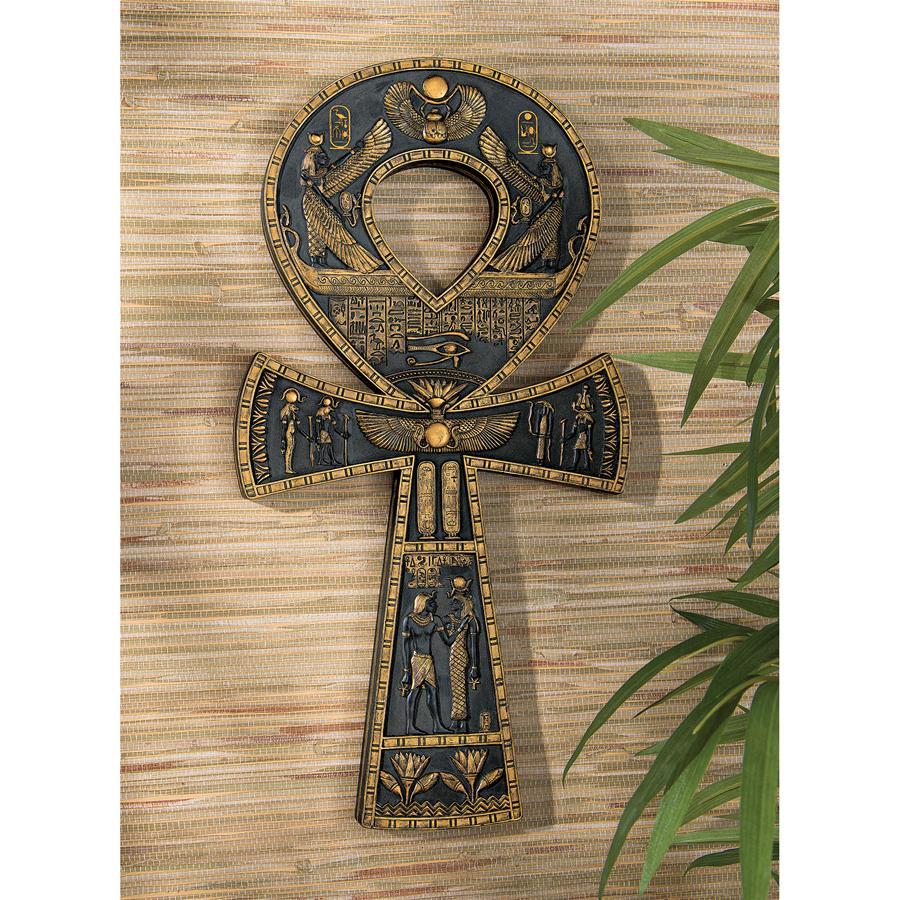 アンクの壁飾り　古代エジプト式十字架生命のシンボル壁掛けインテリア置物飾りエスニック歴史オブジェアクセント東洋オーナメント彫刻