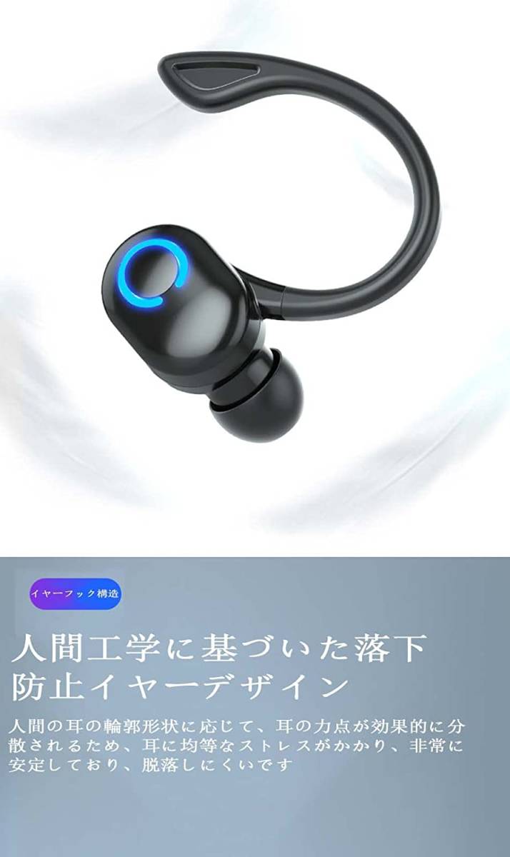 １円スタート 送料無料！Bluetoothイヤホン ワイヤレスイヤホン 耳掛け型 ノイズキャンセリング マイク内蔵 超軽量 超小型 自動ペアリング_画像2