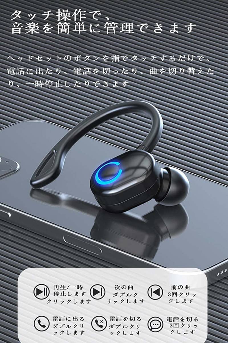 １円スタート 送料無料！Bluetoothイヤホン ワイヤレスイヤホン 耳掛け型 ノイズキャンセリング マイク内蔵 超軽量 超小型 自動ペアリング_画像6