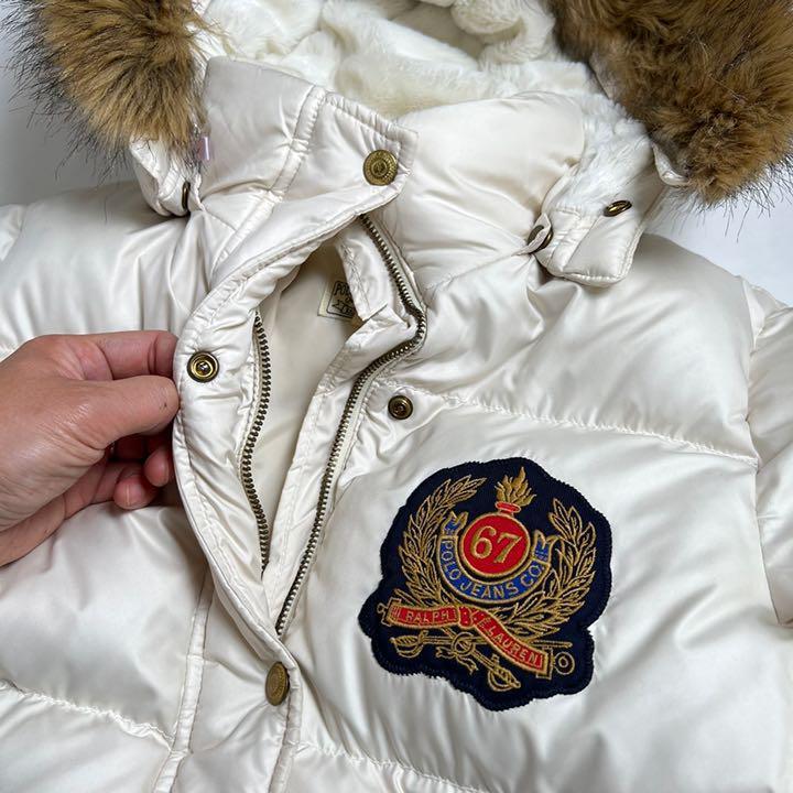 221110 Polo jeans RALPH LAUREN ポロラルフローレン ダウンジャケット フード&ファー取り外し可能 2way 白 ホワイト エンブレム リブ袖
