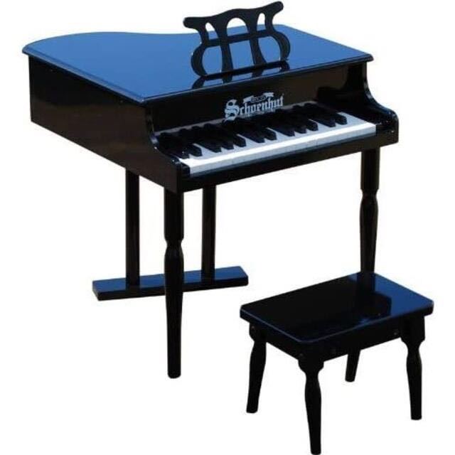  child. day . birthday all sorts celebration gorgeous present gift grand piano bench attaching child oriented black 30 keyboard go in .