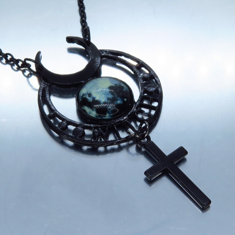  gothic style black moon necklace Rosario 10 character .. woman wichi three day month Triple moon bread clock men's lady's 