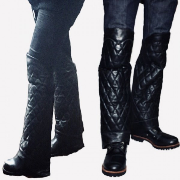  free shipping [HEAVY] diamond pad leg chaps original leather half chaps LEG CHAPS black L / protection against cold . manner touring leg cover 