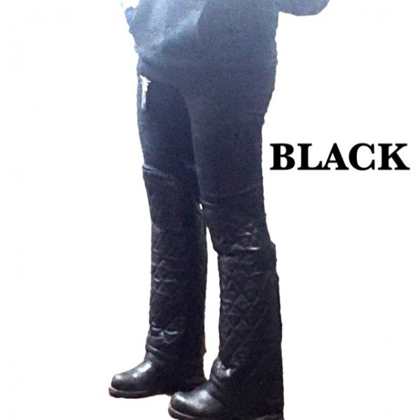  free shipping [HEAVY] diamond pad leg chaps original leather half chaps LEG CHAPS black L / protection against cold . manner touring leg cover 