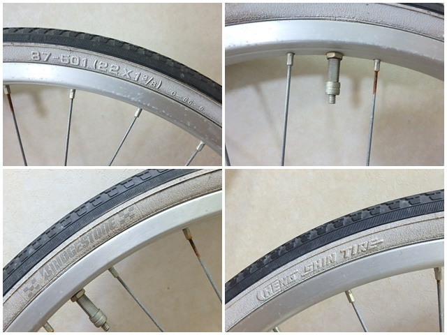 s212k　中古　ジャンク品　自転車　BRIDGESTONE　ブリヂストン　タイヤ　ホイール　前後輪2個セット　アルミ　22インチ　部品パーツ取り_画像5