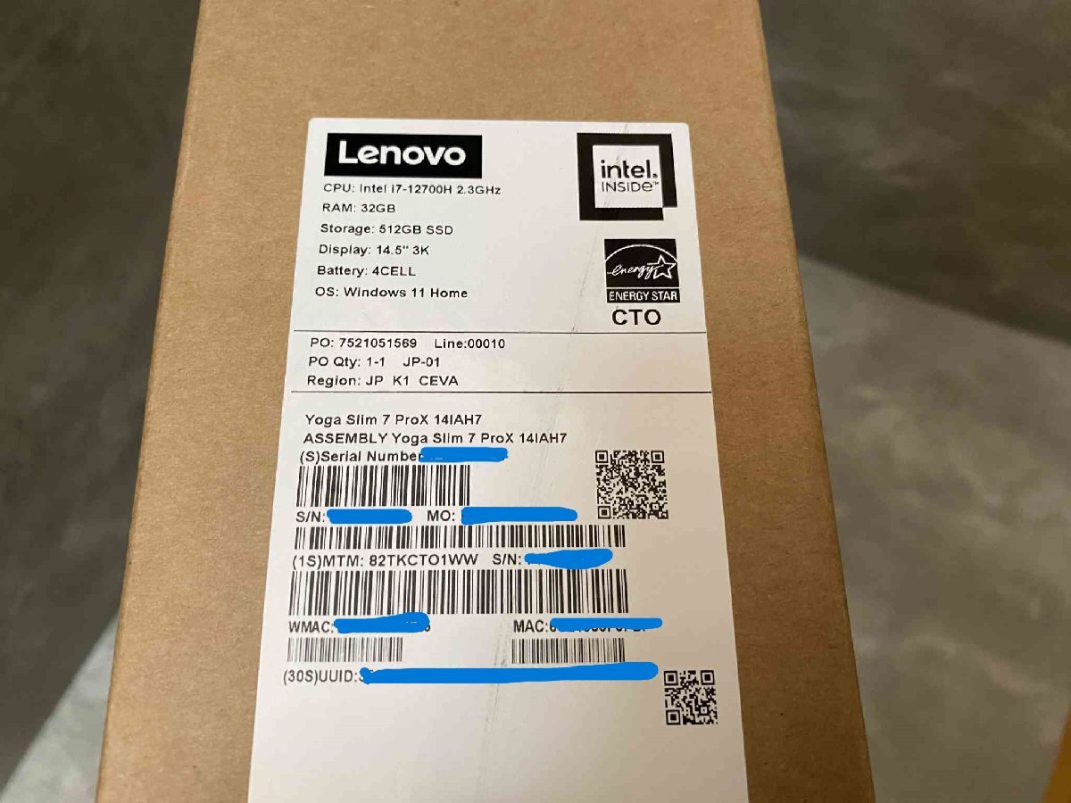 【美品】Lenovo Yoga Slim 7 ProX 14IAH7 i7 12700H/メモリ32GB/SSD512GB/Windows11Home/14.5 3K液晶 IPS 今年7月購入品 82TKCTO1WW