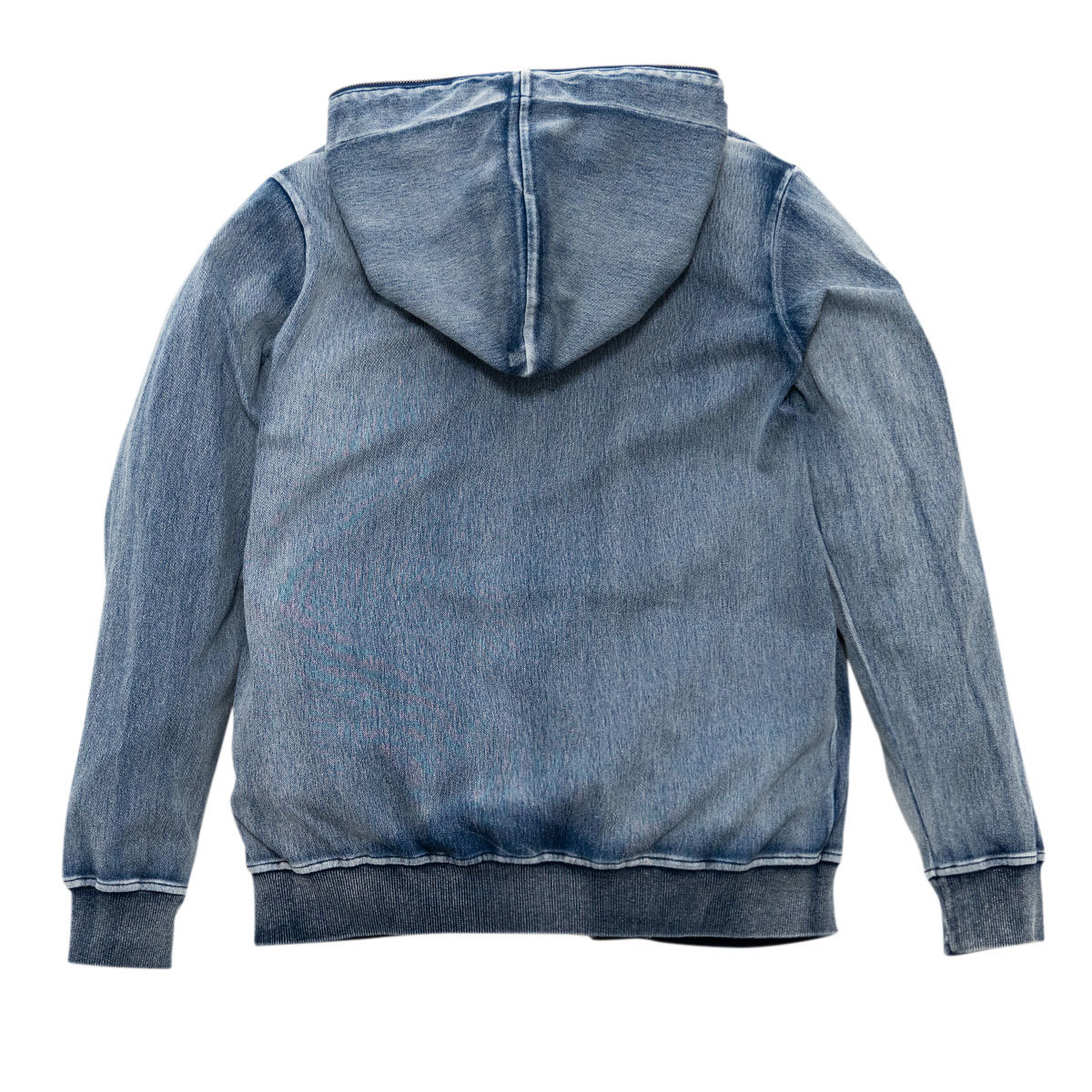 INDIGO カットデニム ジャガード LOGOテープ セットアップ 青/L パーカー ジョガーパンツ 裾リブ 上下 ストレッチ スウェット 西海岸_画像4