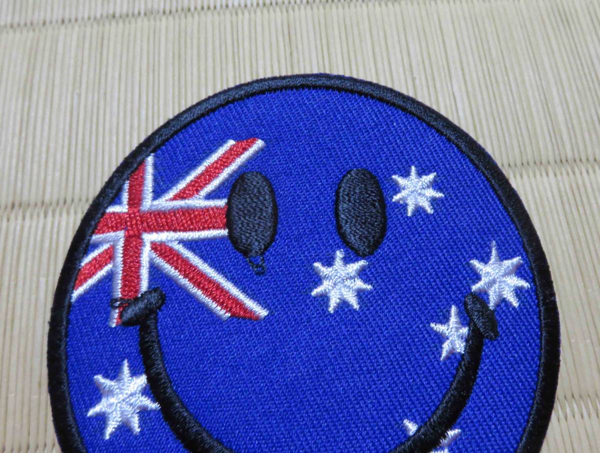 青円 笑顔 AU国旗◆新品オーストラリア 国旗 スマイルAustralian National Flag 顔ロゴ 刺繍ワッペン 激渋■洋服・衣類・衣服DIYの画像2