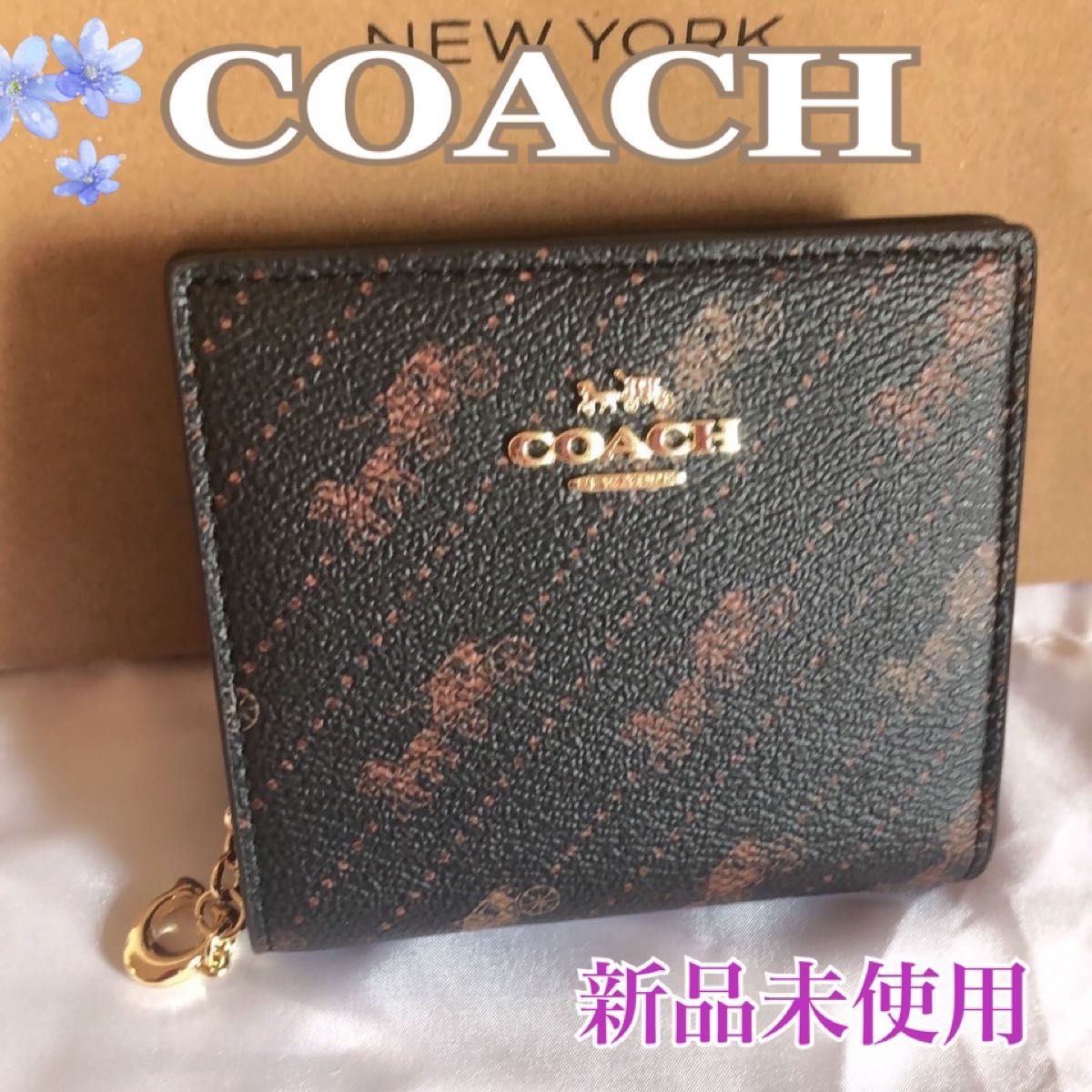 COACH コーチ 折り財布 レザー 三つ折り財布 水色 ホース＆キャリッジ