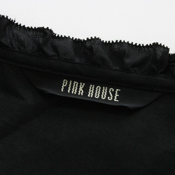 希少 美品 PINK HOUSE ピンクハウス 綿ローン ピコフリルティアードギャザー 前開きノースリーブワンピース/ブラック 黒【2400013116886】_画像7