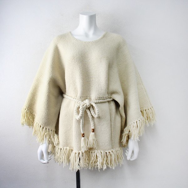 驚きの価格 美品 フリンジ【2400013138109】 ざっくり ニット ポンチョ