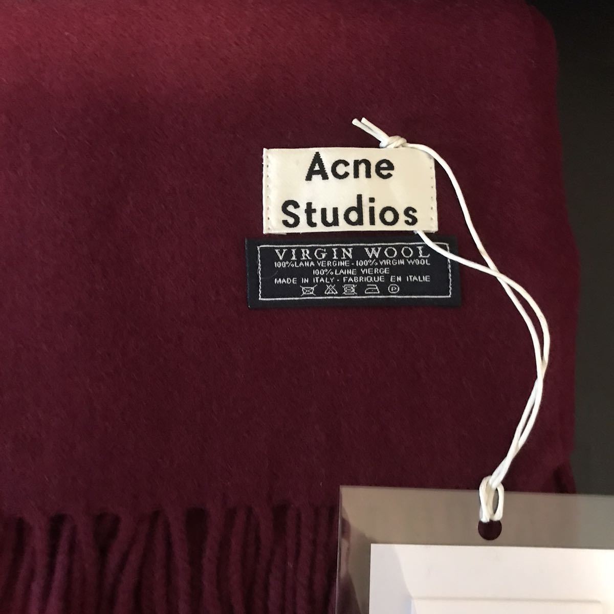新品Acne Studios マフラー アクネストゥディオズ ストール 大判 バージンウール 200×70cm ワインレッド_画像3