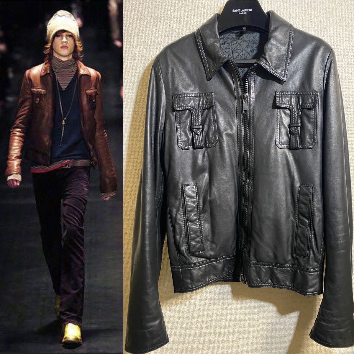 ヤフオク! - 05AW dior homme Tポケット レザージャケッ...