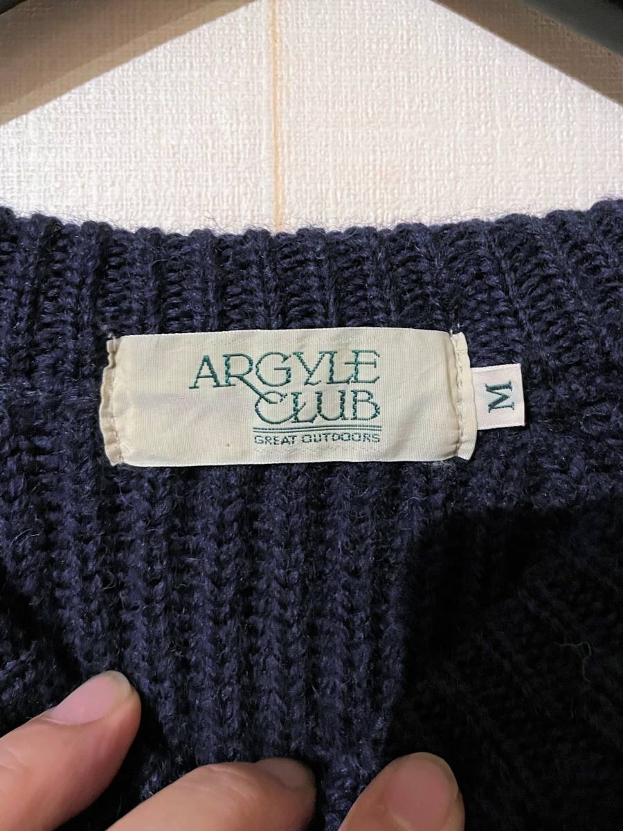 ARGYLE CLUB 80s スコットランド製 畦ウール クルーネック プルオーバーニット セーター Mサイズ ネイビー シャンタルデュモ AVON HOUSE _画像2