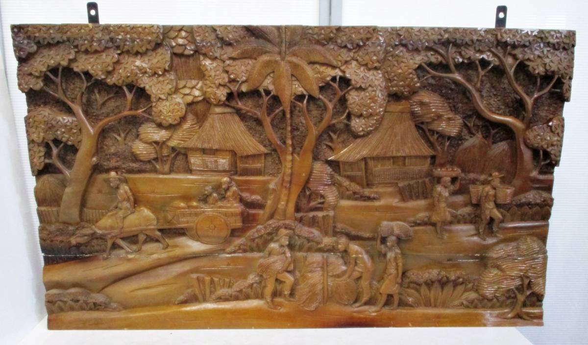 最安 大型 木彫り 木彫 レリーフ 70×120㎝ 彫刻 木工芸 美術品 壁掛 壁