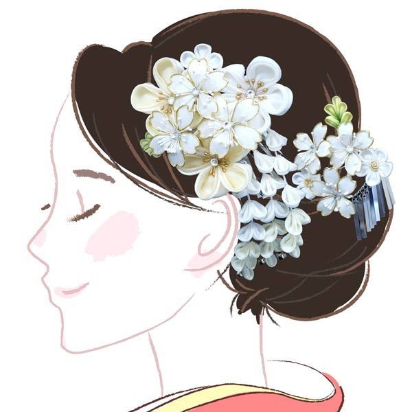 髪飾り２点セット かんざし wk-333　白色　花　フラワー　成人式振袖