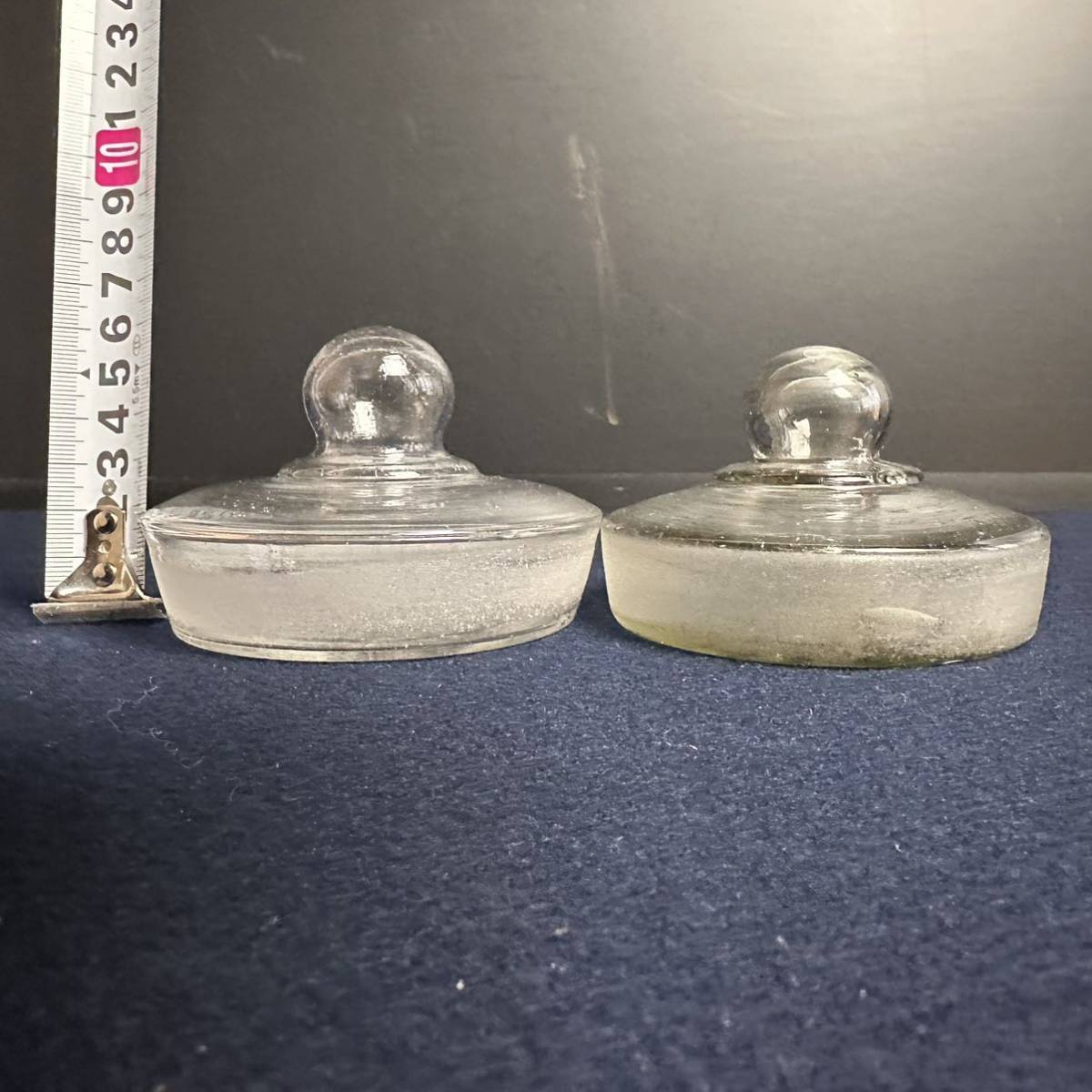 [ER104] ガラス蓋 気泡入り 2点 ガラス瓶 ガラス容器 駄菓子瓶 シュガーポット 和硝子 レトロ ビンテージ アンティーク ガラスの画像6