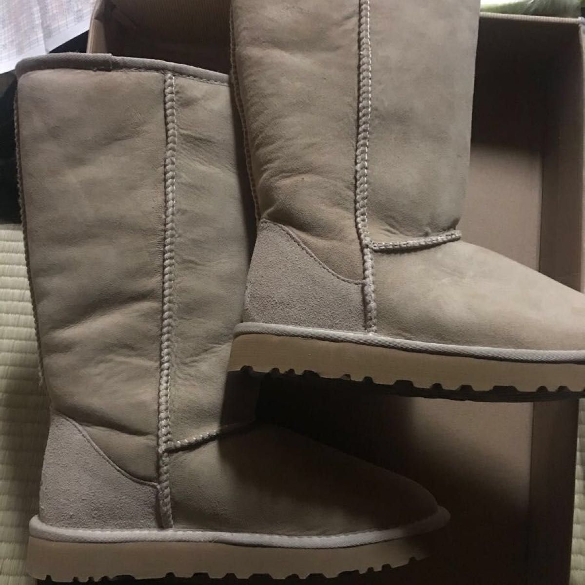 最高級 UGG 【美品】UGG/アグ/ムートンブーツ/グレー/リボン/22cm アグ