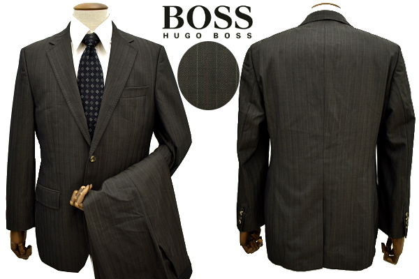 U-346★HUGO BOSS ヒューゴボス STYLE THE JAM/SHARP★通年 チャコールモカ ストライプ ジャケット パンツ 上下セット スーツ 046