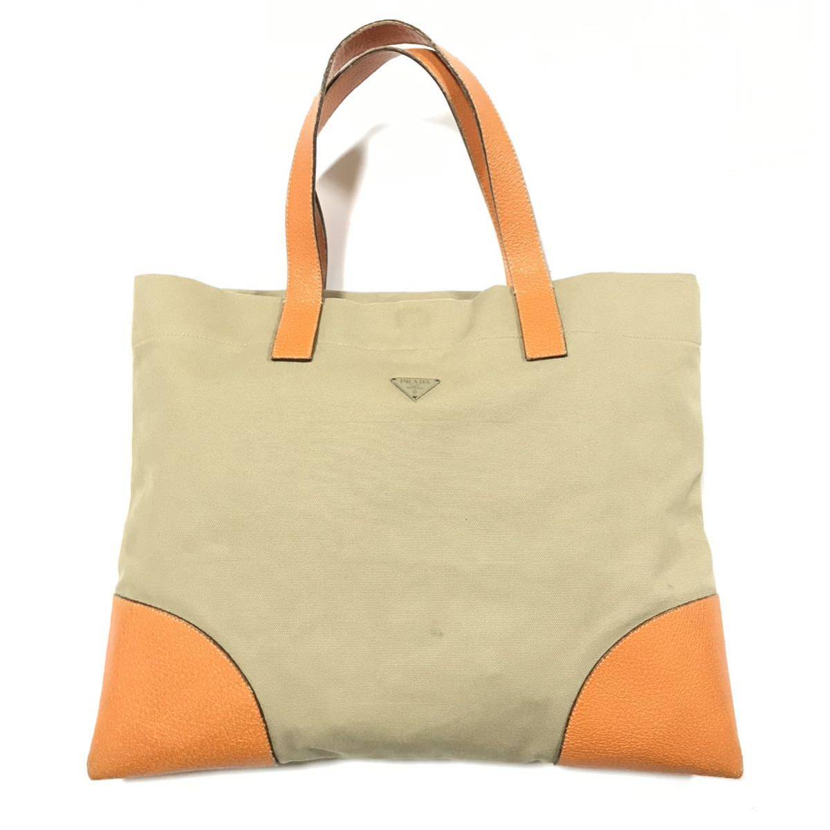 【プラダ】本物 PRADA トートバッグ 三角ロゴプレート ハンドバッグ キャンバス×レザー メンズ レディース イタリア製