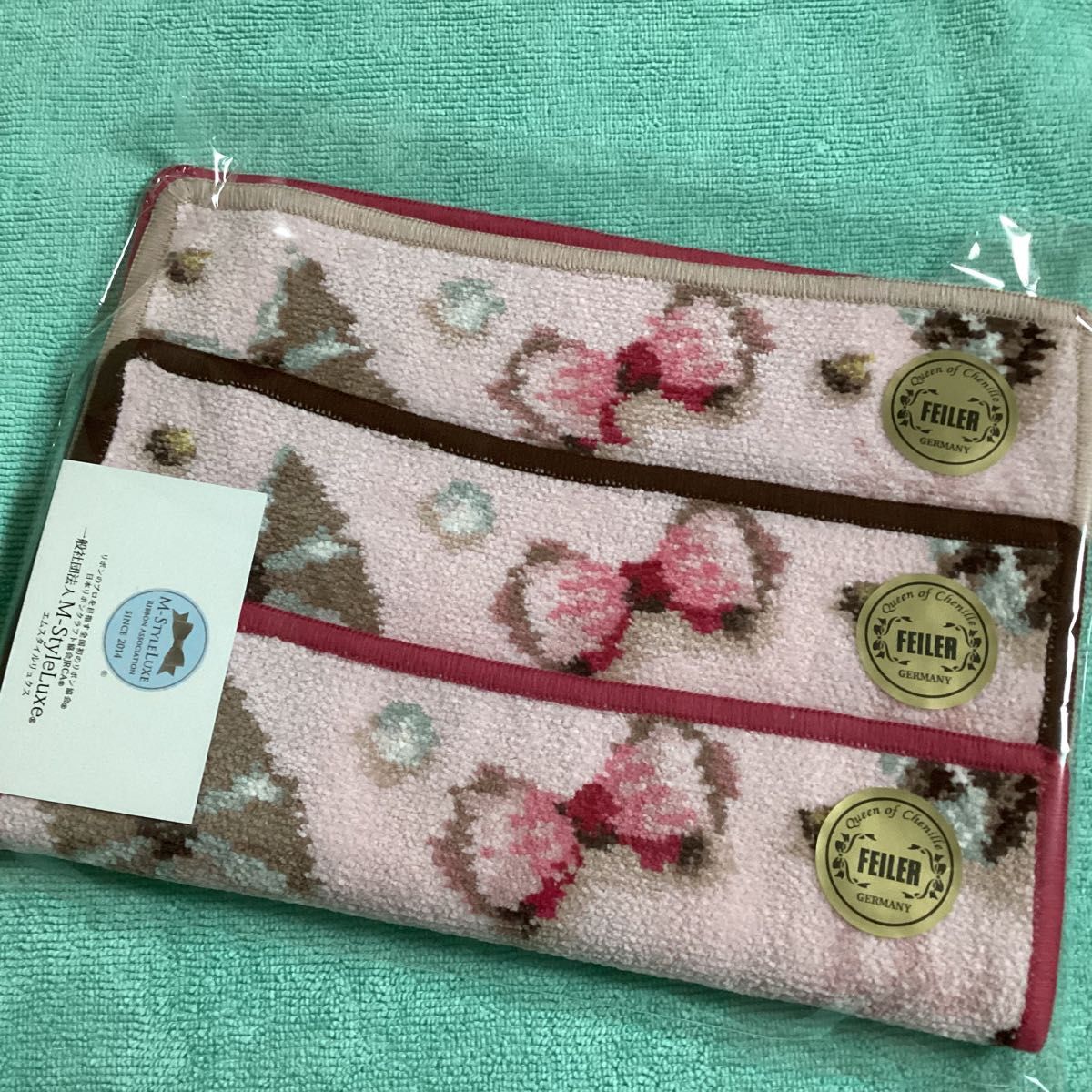 FEILER リボン協会 コラボ Hand made Ribbon 3点セット ハンカチ3枚 縁取りベージュ ラズベリー チョコ|PayPayフリマ
