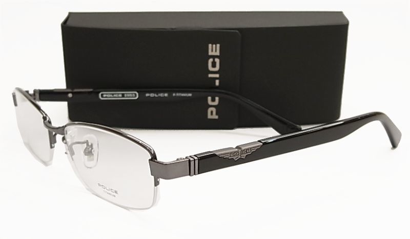 POLICE ポリス メガネ フレーム VPLG46J-0568 正規品 VPLG46J 568 ガンメタル チタン 眼鏡 伊達眼鏡仕様 UVカットレンズ付き_画像2
